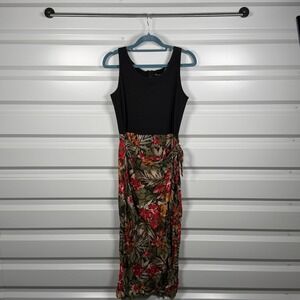 UM & COMPANY Black Tank Top Floral Wrap Maxi Dress Women S/S Tropical Vacation
